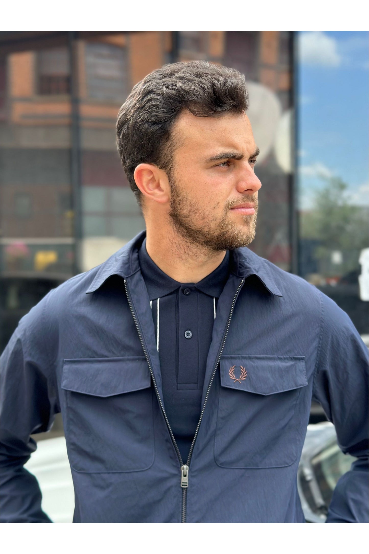 M5684 Textured Zip Through Navy 311 - Overshirt