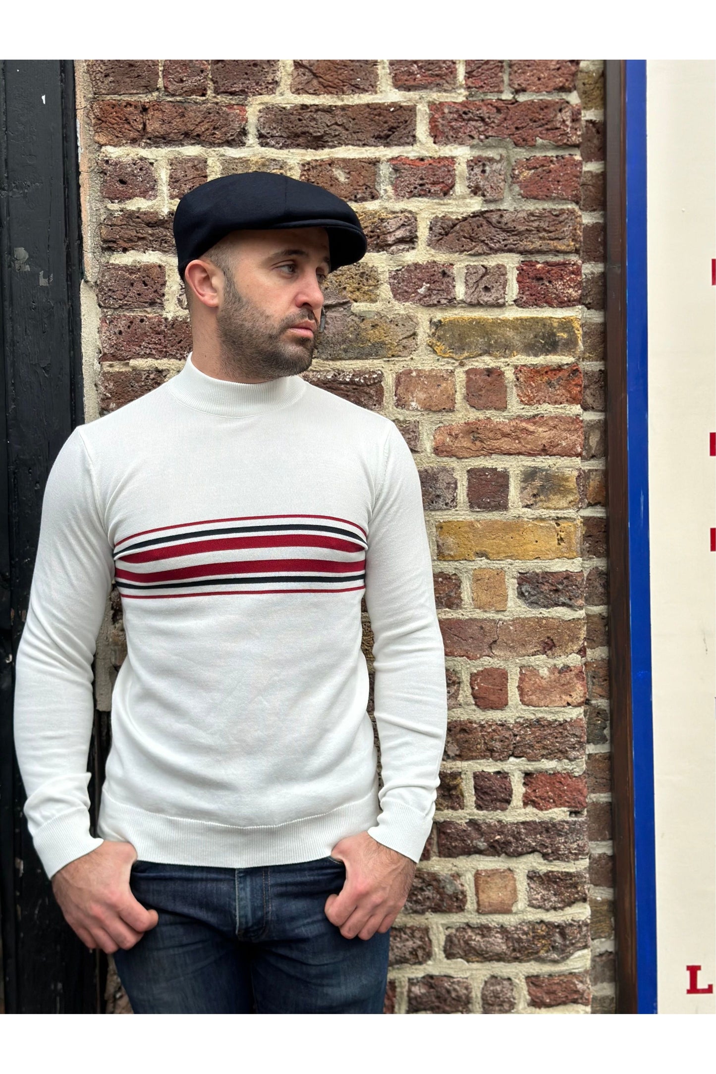 Knebworth Border Stripe Ecru - Turtle Neck