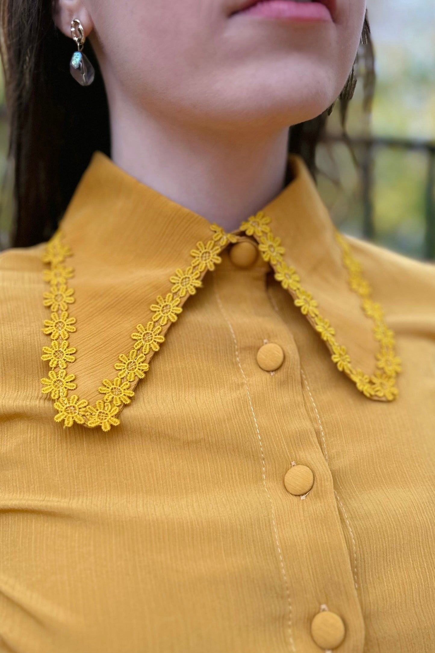 Exclusive 'Marianne' Mustard Flower Tipped Collar - Blouse