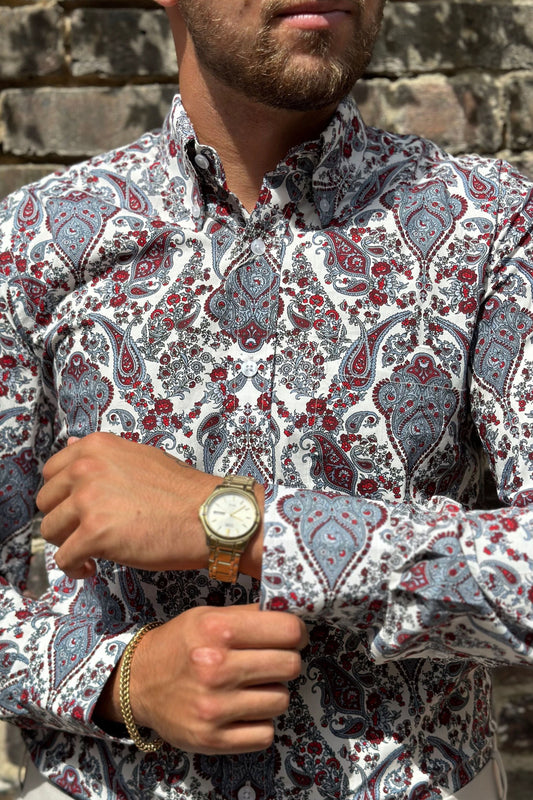PS28 Old English White & Red Paisley - Shirt