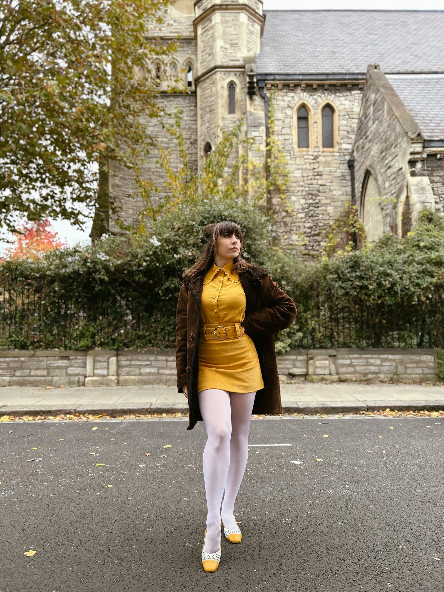 Exclusive 'Marianne' Mustard Flower Tipped Collar - Blouse
