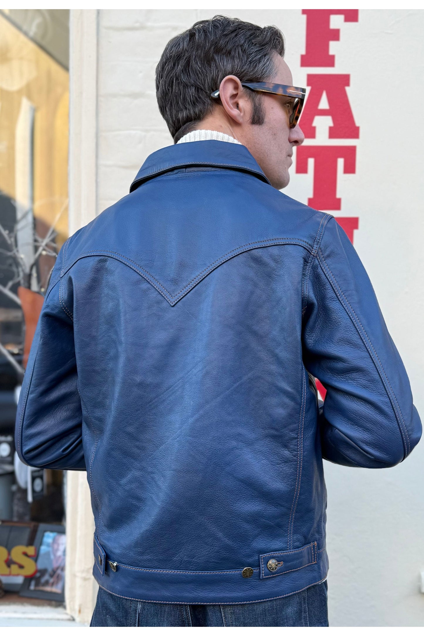 Men’s Leather Indigo Blue - Trucker Jacket