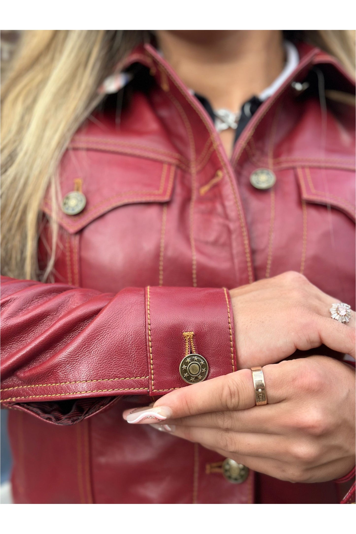 Women's Leather Burgundy - Trucker Jacket
