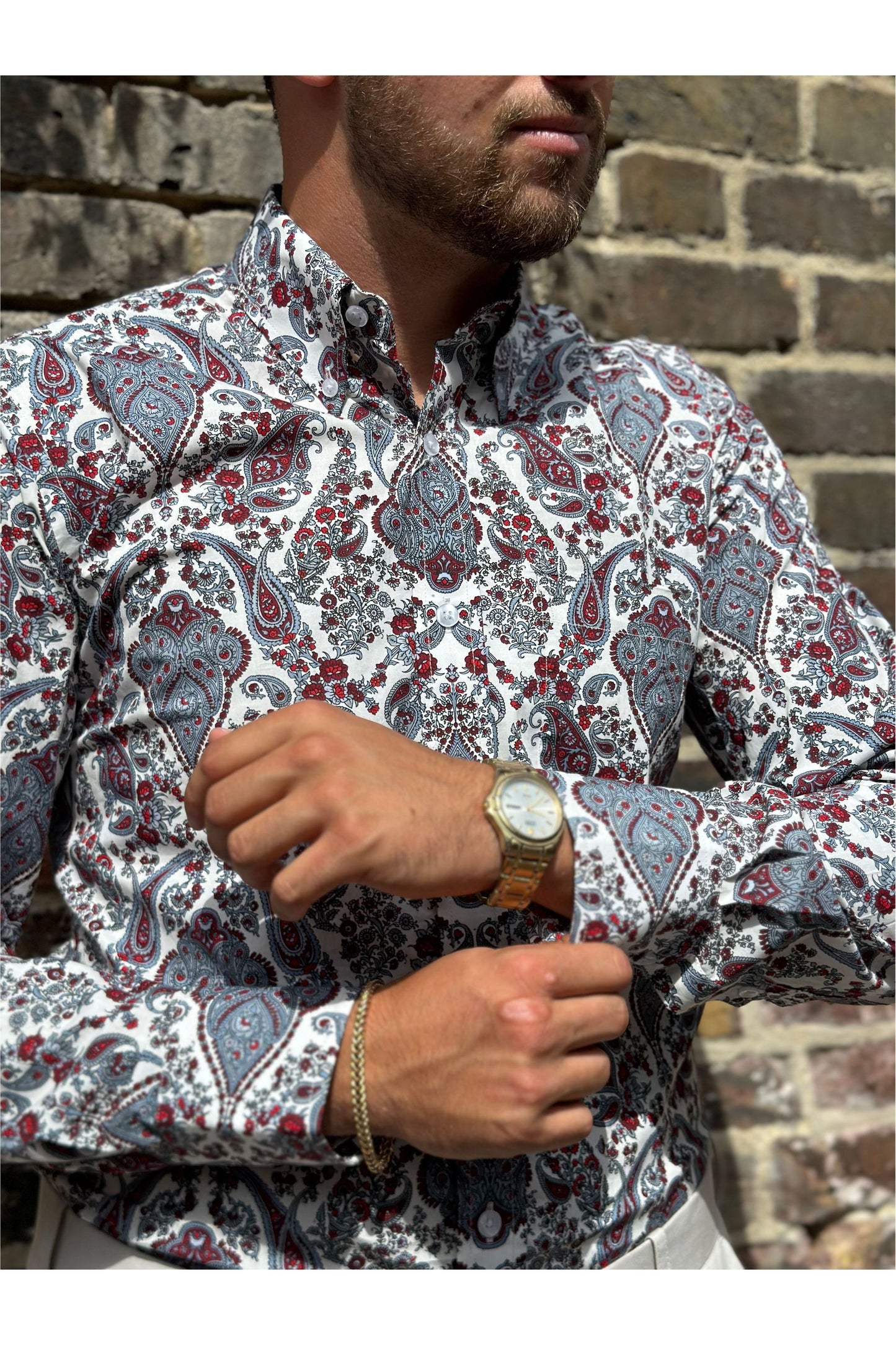 PS28 Old English White & Red Paisley - Shirt