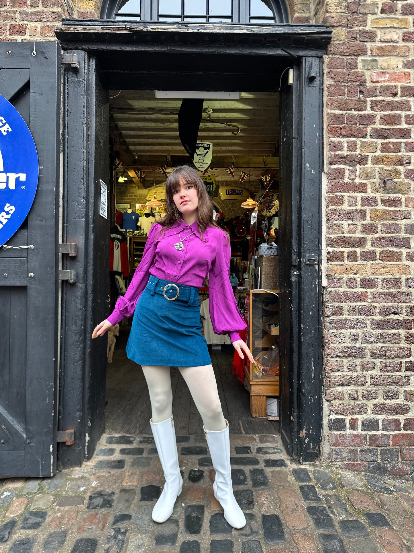 Exclusive 'Marianne' Purple Flower Tipped Collar -Blouse