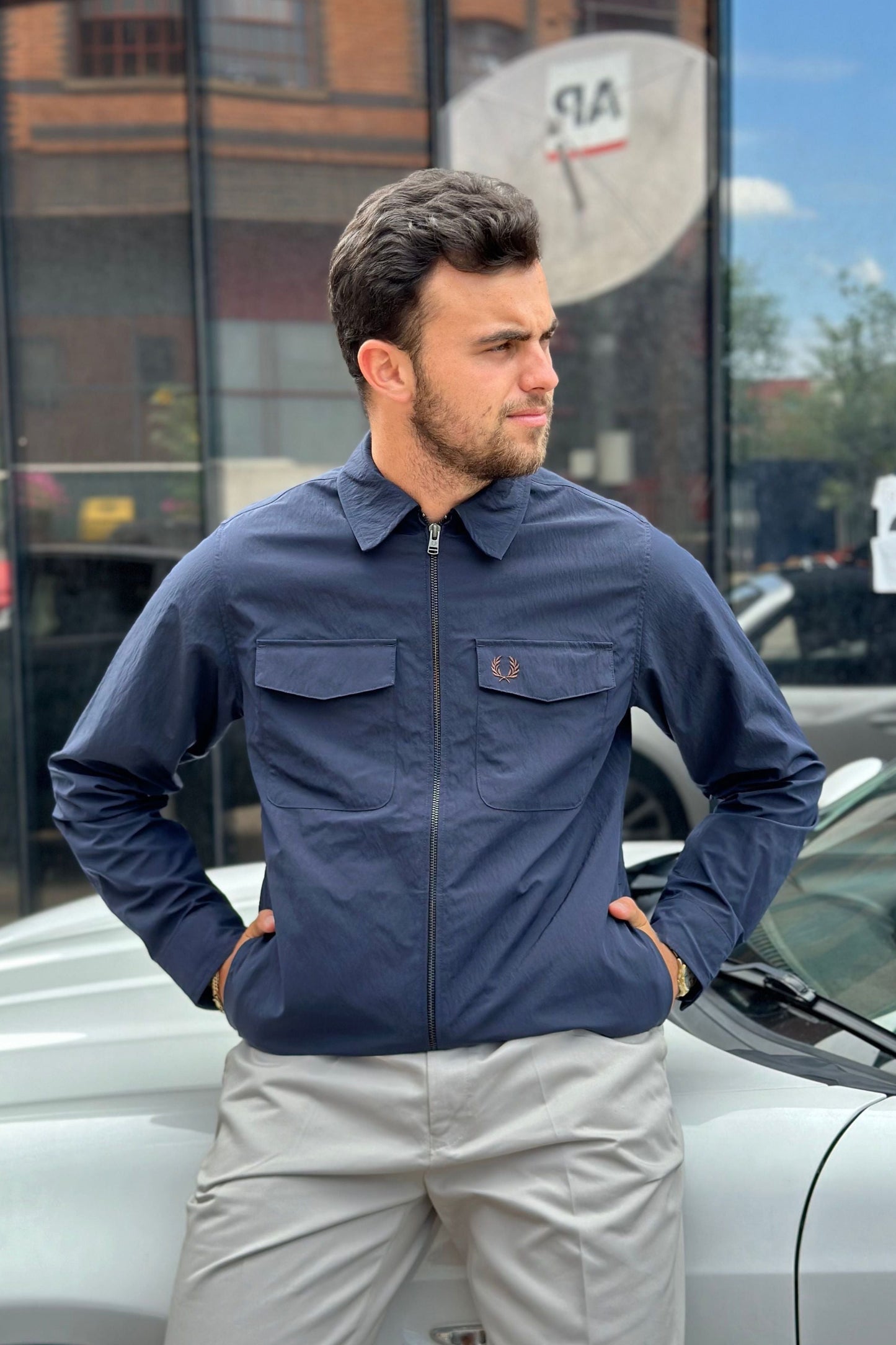 M5684 Textured Zip Through Navy 311 - Overshirt