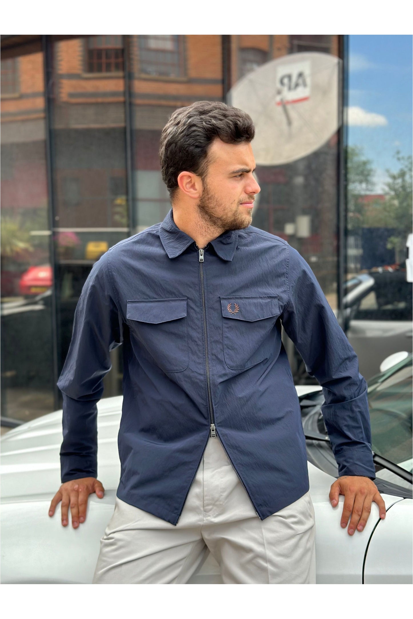 M5684 Textured Zip Through Navy 311 - Overshirt