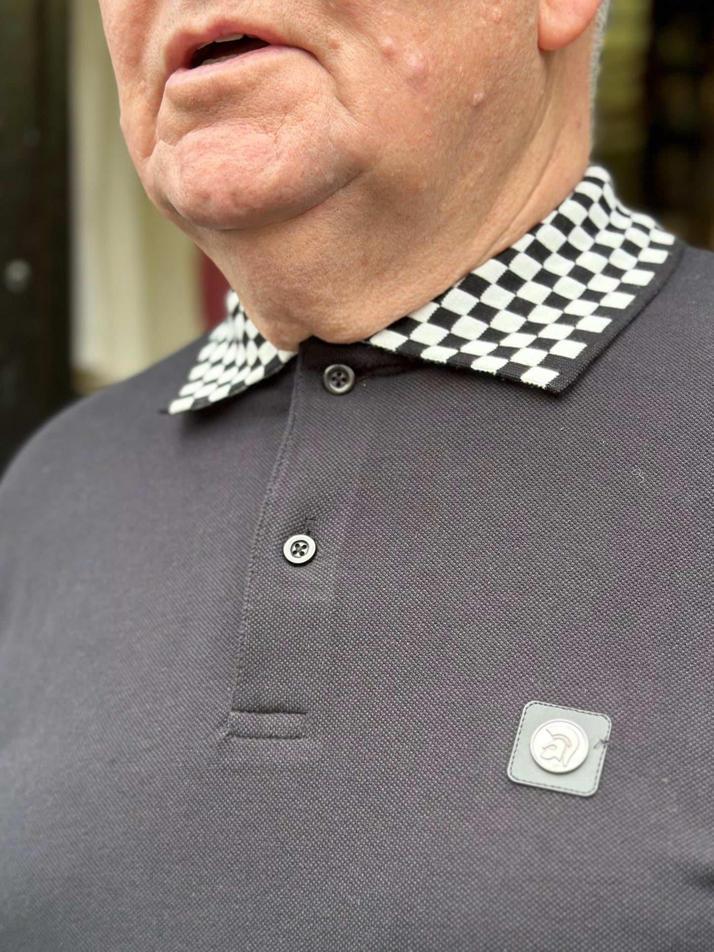 TR/1051 Chequerboard Trim Pique Black - Polo
