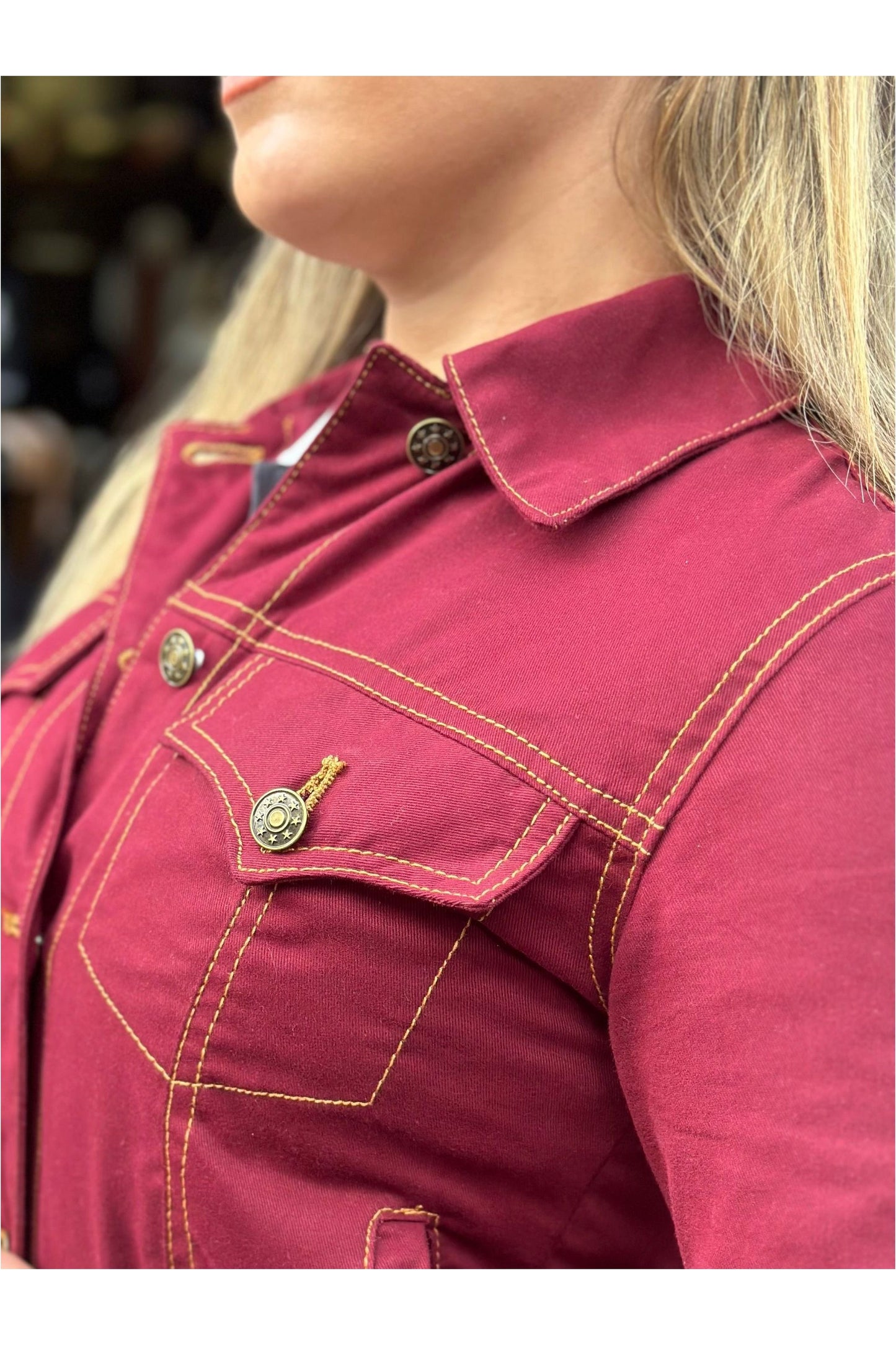 Women's Twill Maroon Peach Hart - Trucker Jacket