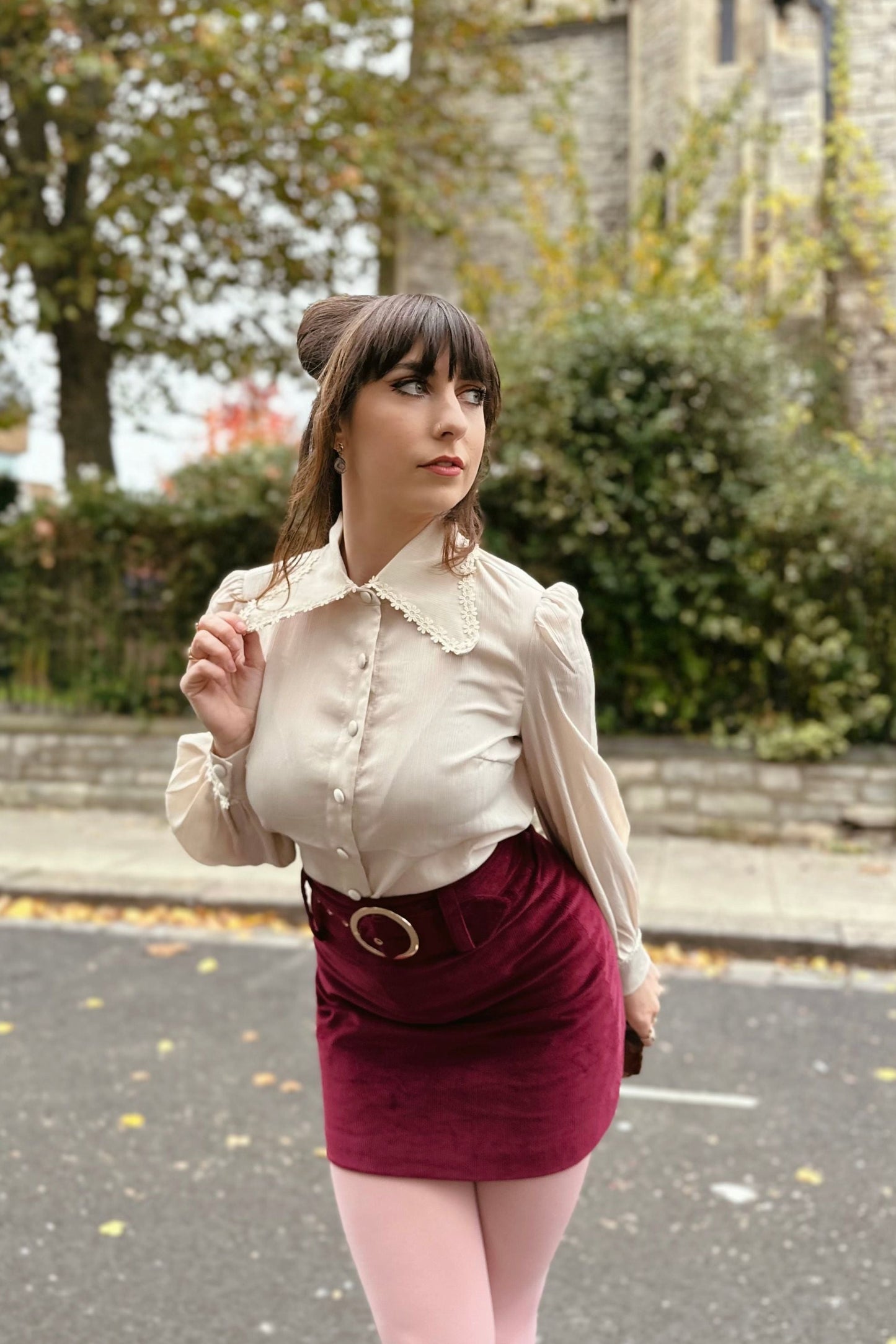 Exclusive 'Marianne' Cream Flower Tipped Collar - Blouse