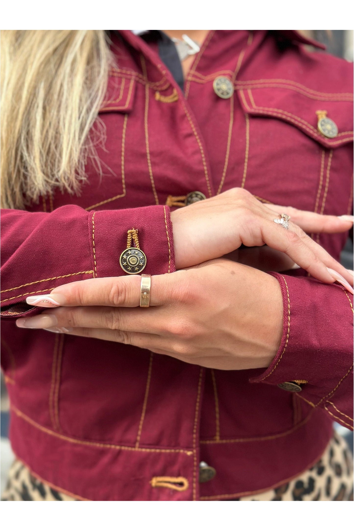 Women's Twill Maroon Peach Hart - Trucker Jacket