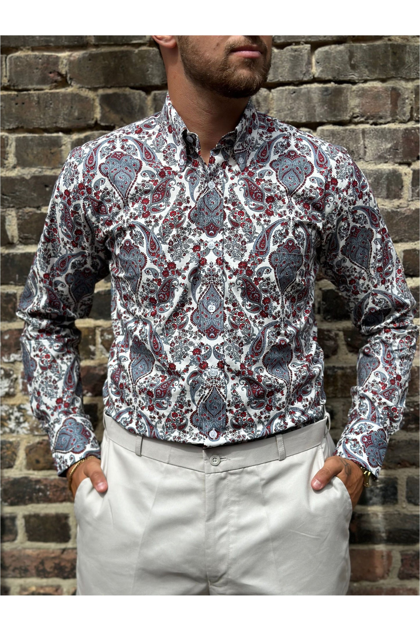 PS28 Old English White & Red Paisley - Shirt