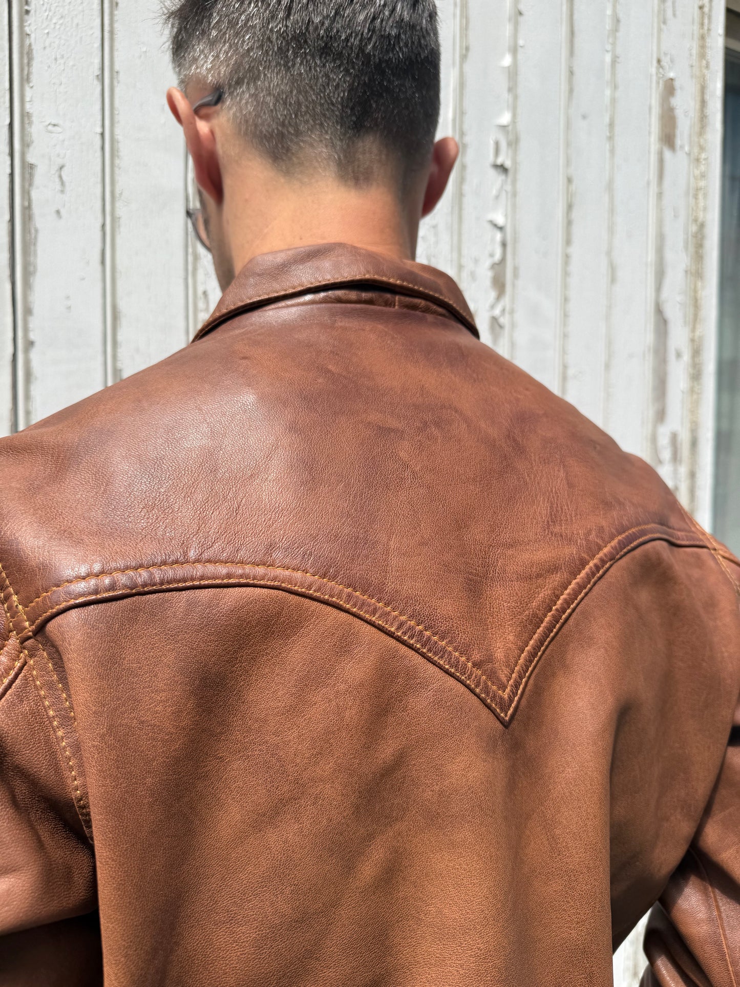 Men’s Leather Aged Tan - Trucker Jacket
