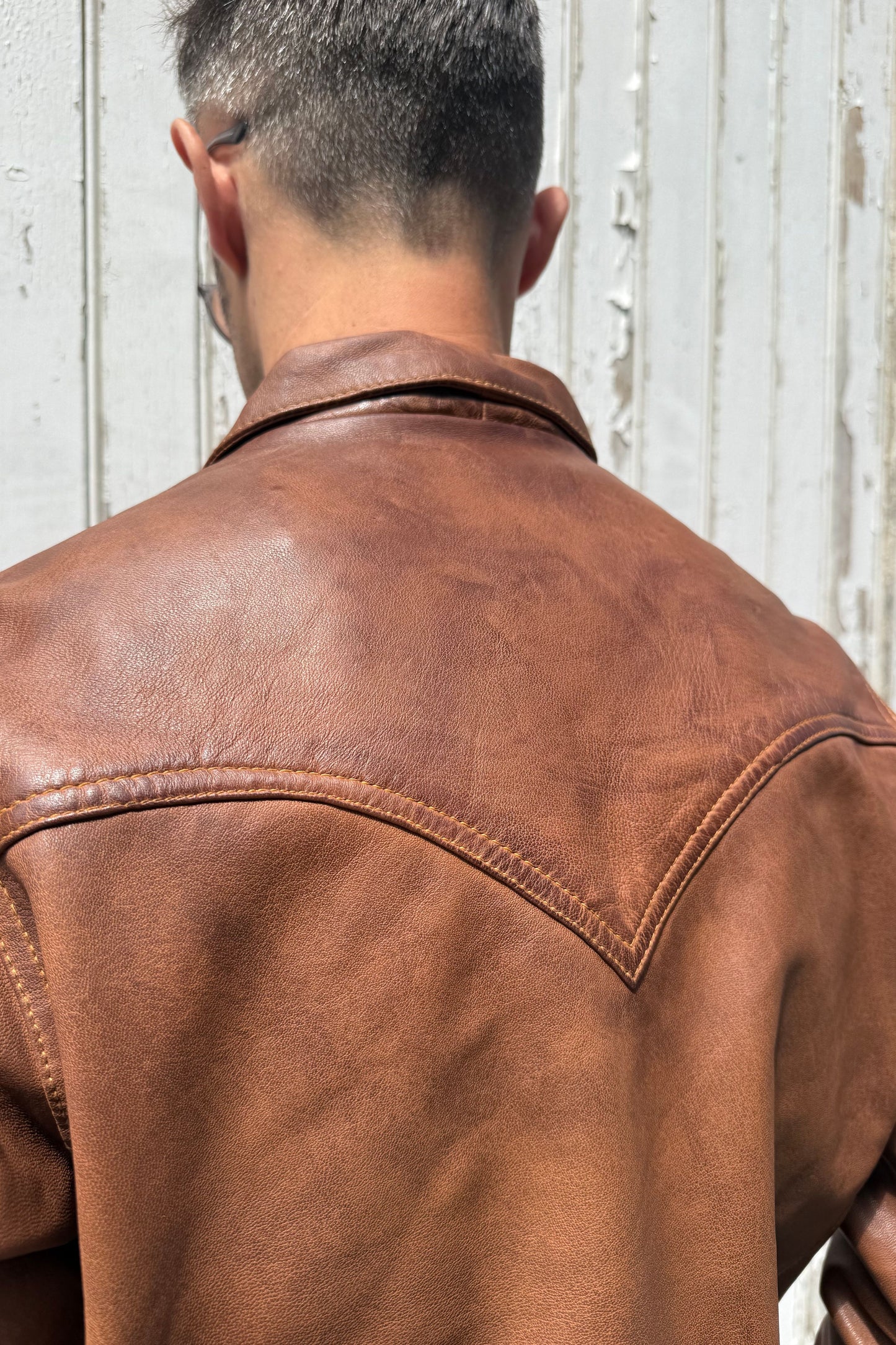 Men’s Leather Aged Tan - Trucker Jacket