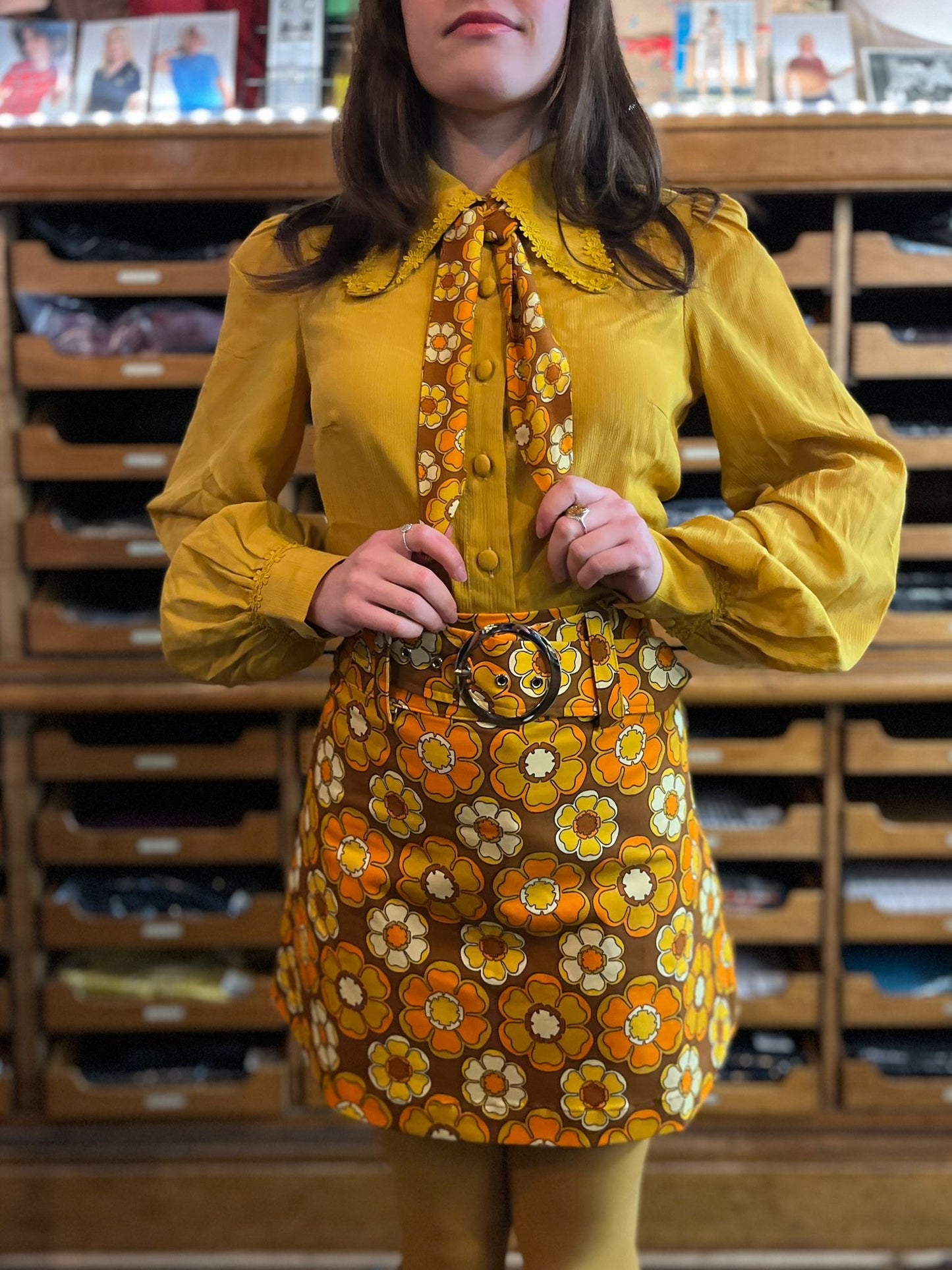 Exclusive 'Marianne' Mustard Flower Tipped Collar - Blouse