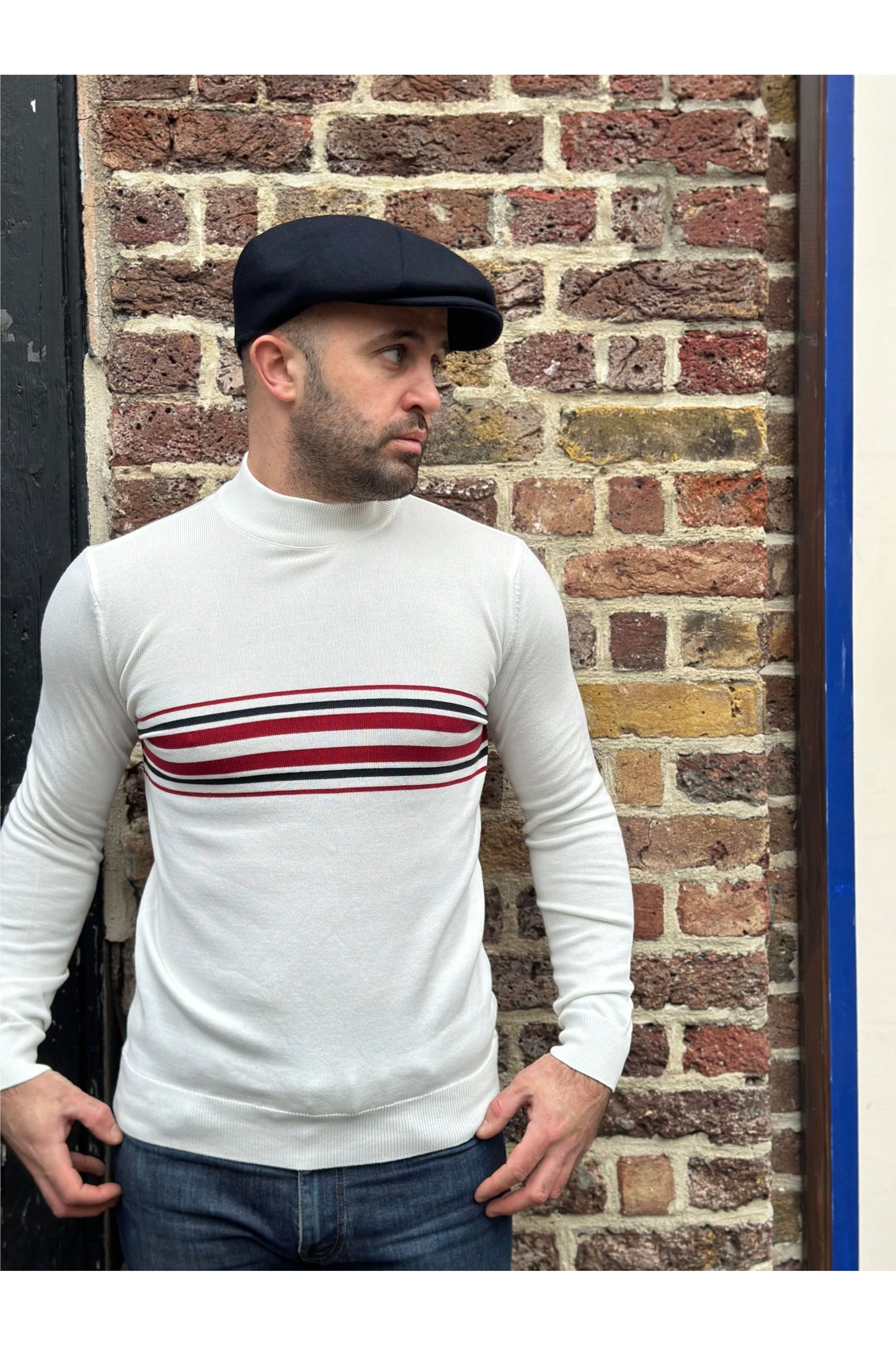 Knebworth Border Stripe Ecru - Turtle Neck
