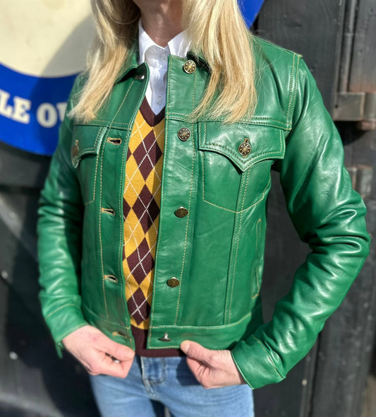 Women's Leather Green - Trucker Jacket