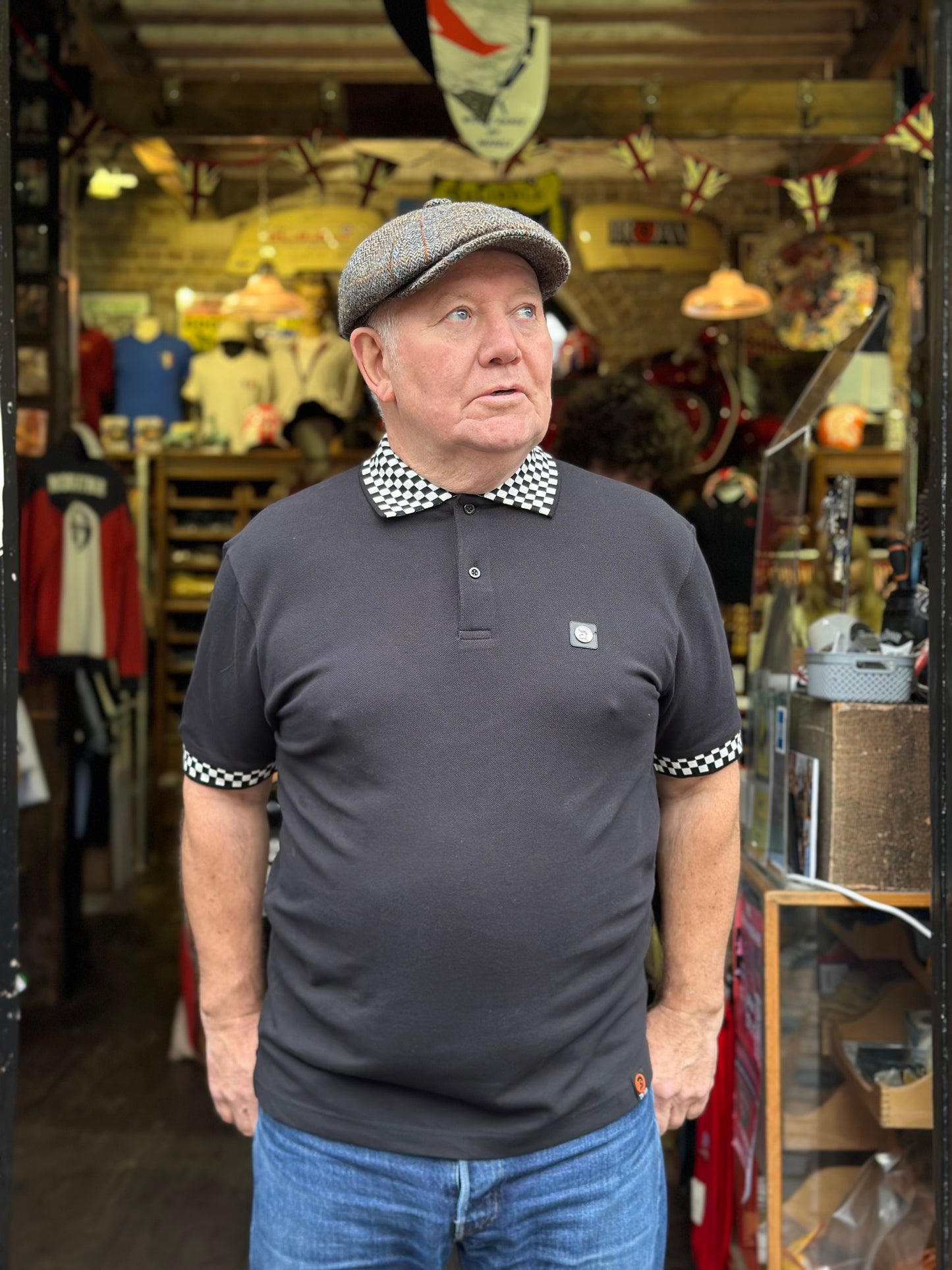 TR/1051 Chequerboard Trim Pique Black - Polo