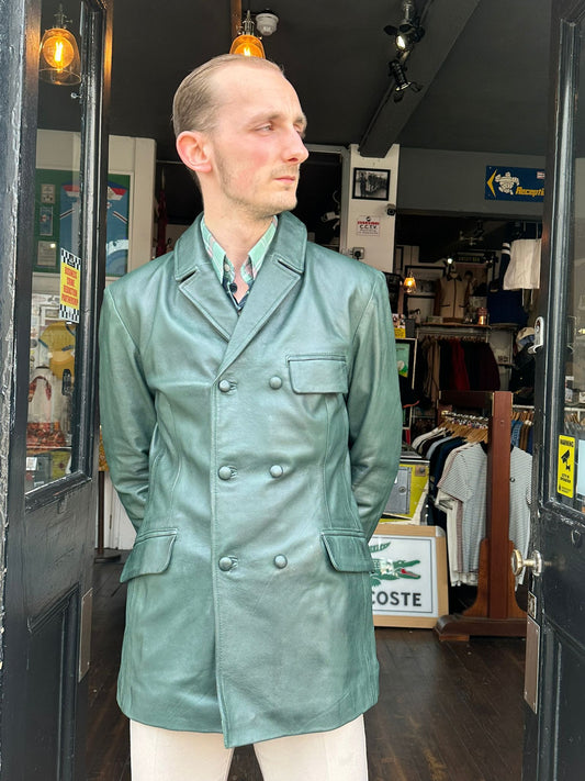 Men's Double Breasted Bottle Green - Leather Jacket
