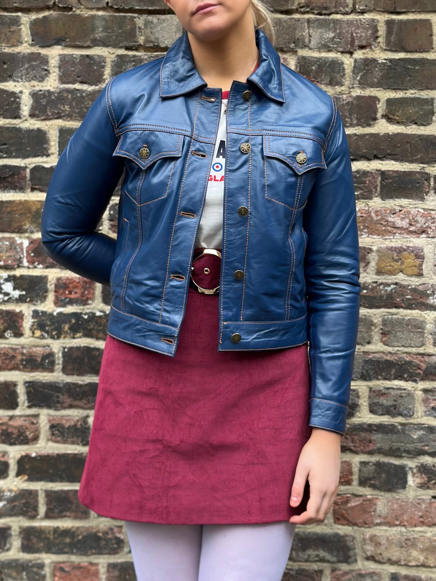 Women's Leather Blue - Trucker Jacket
