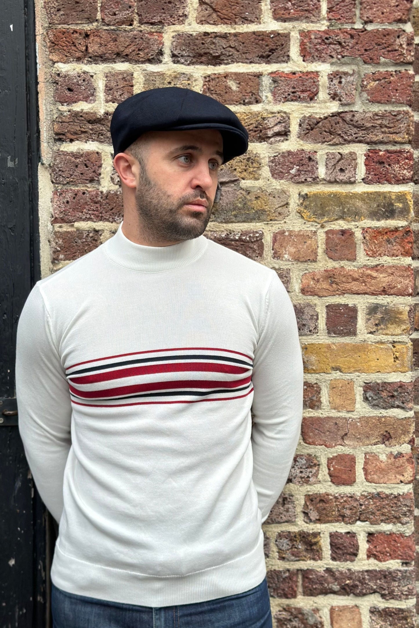 Knebworth Border Stripe Ecru - Turtle Neck