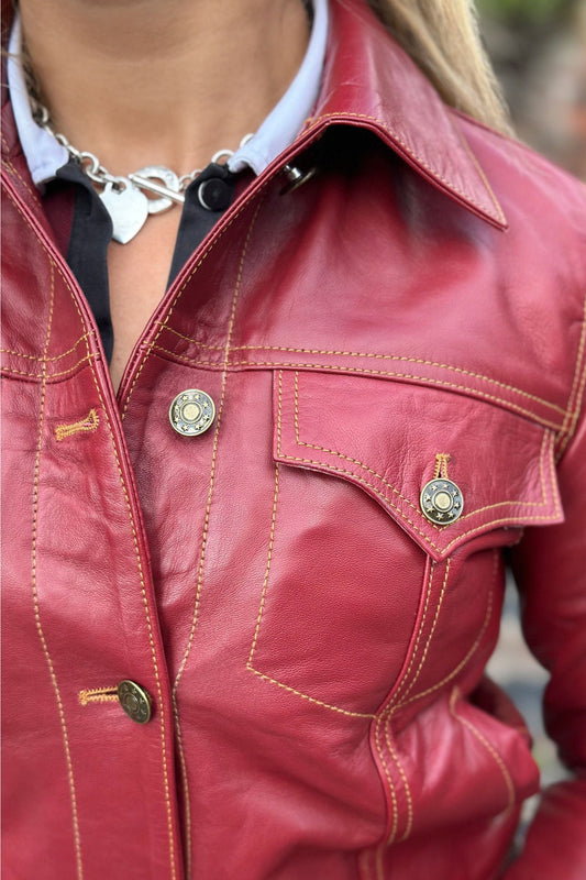 Women's Leather Burgundy - Trucker Jacket