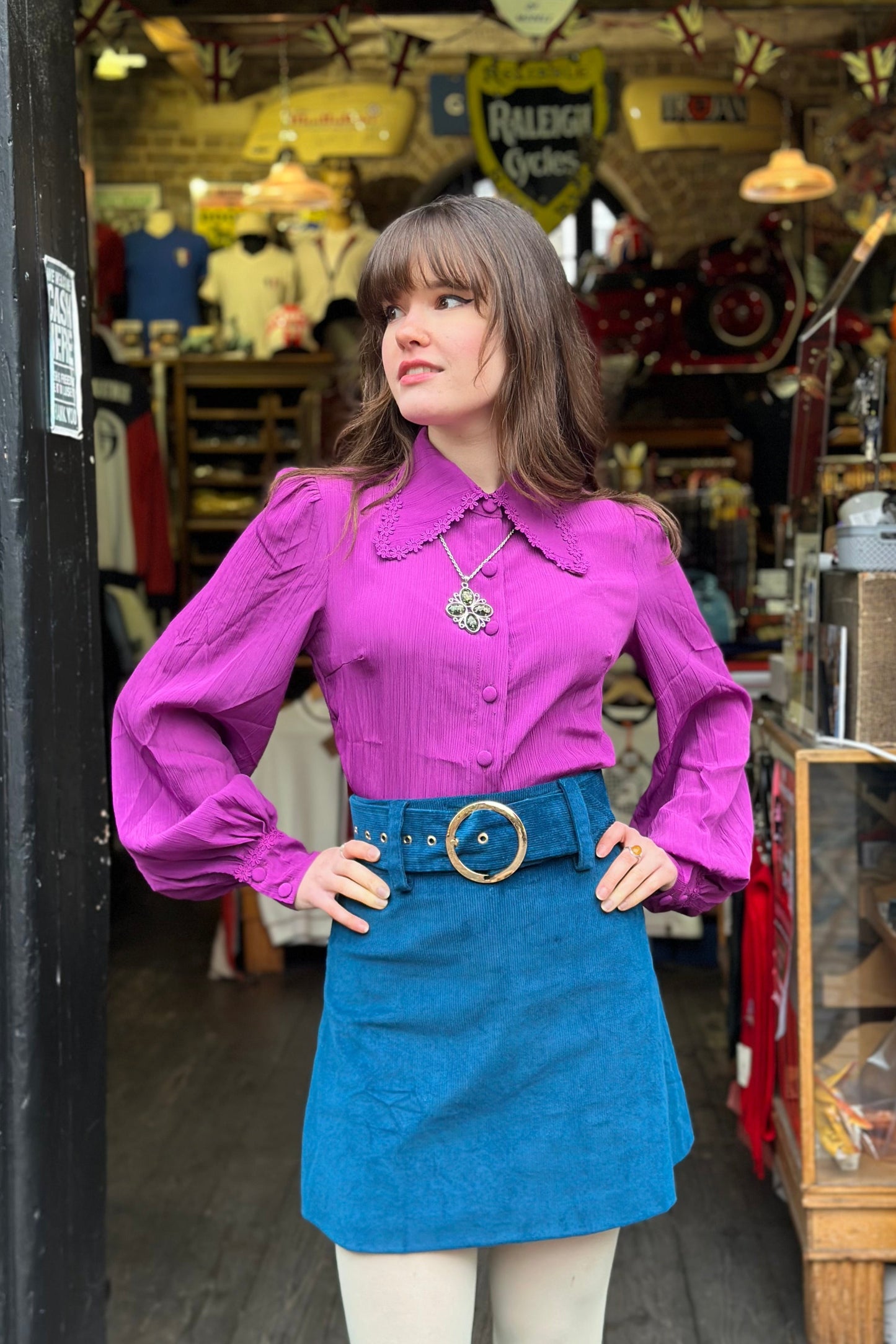 Exclusive 'Marianne' Purple Flower Tipped Collar -Blouse