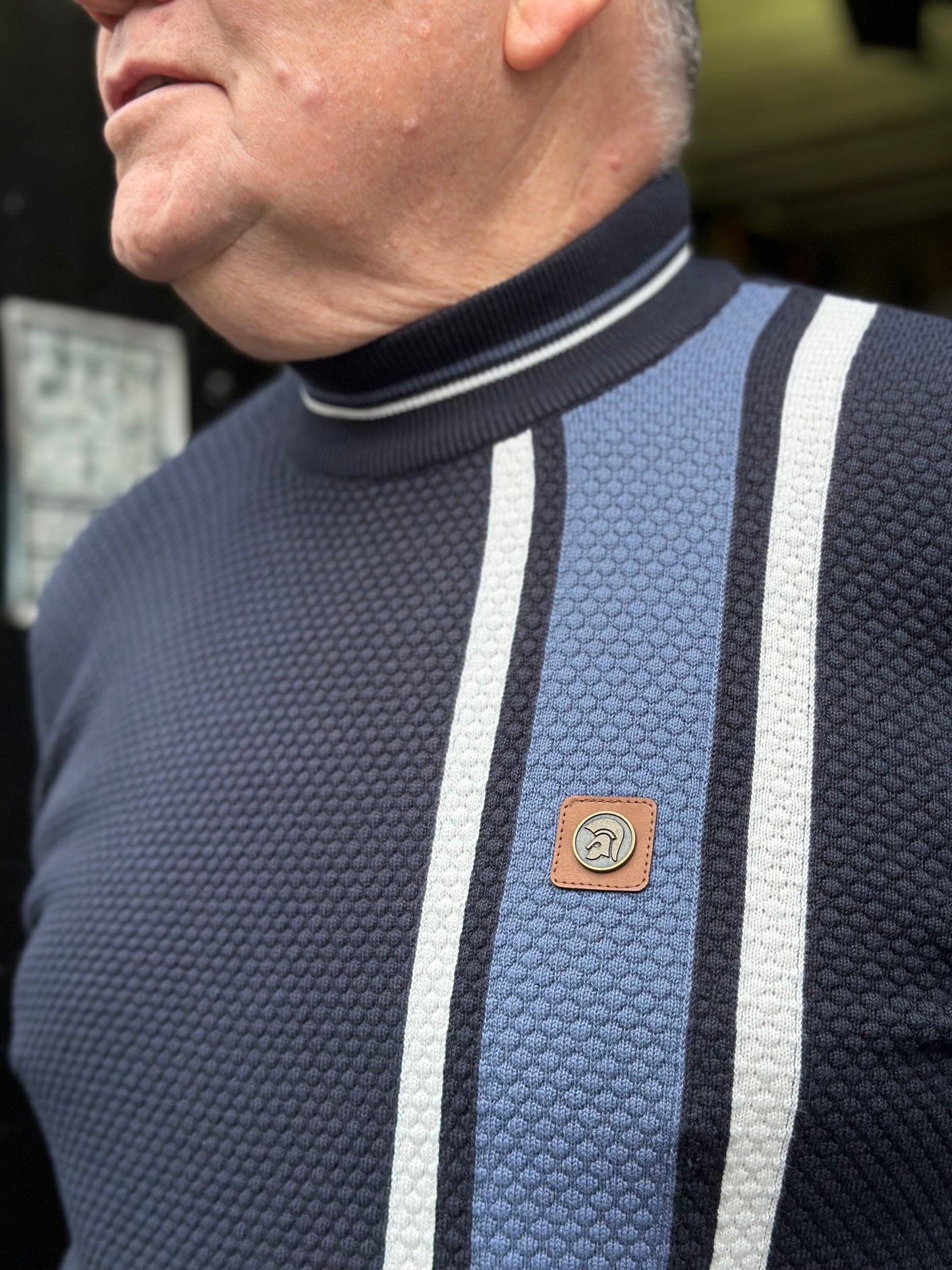 Textured Stripe Navy - Turtle Neck