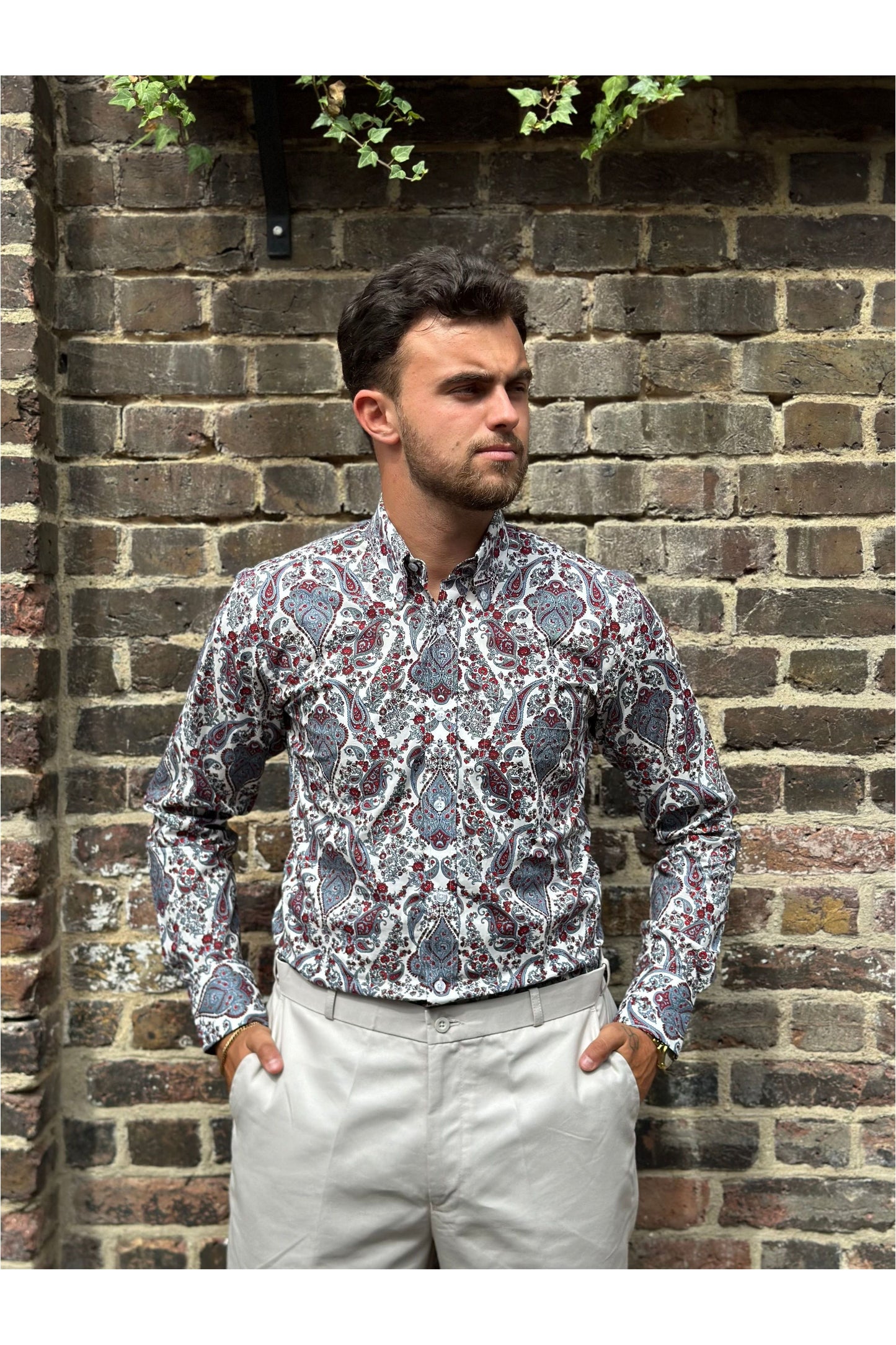 PS28 Old English White & Red Paisley - Shirt