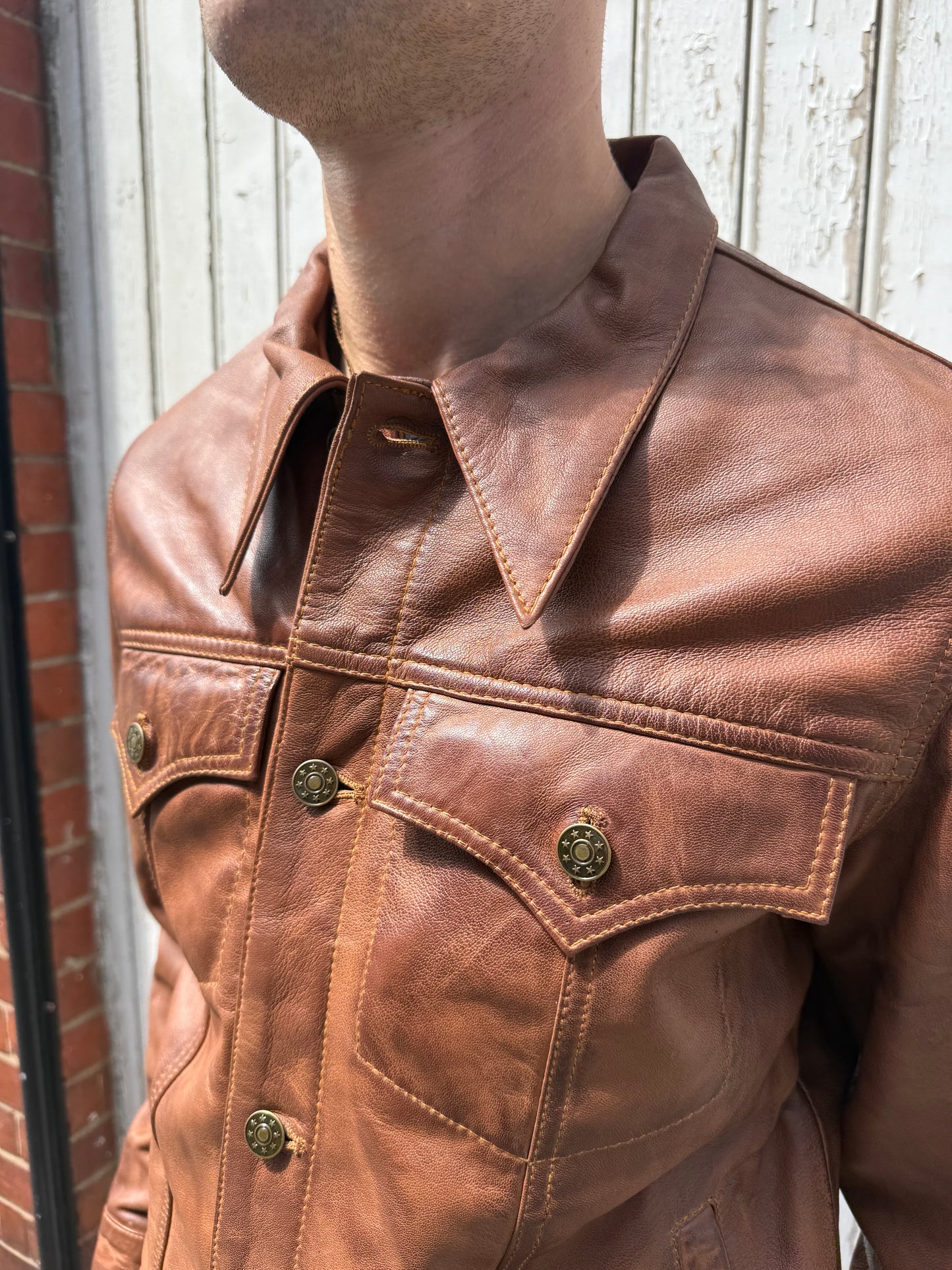 Men’s Leather Aged Tan - Trucker Jacket