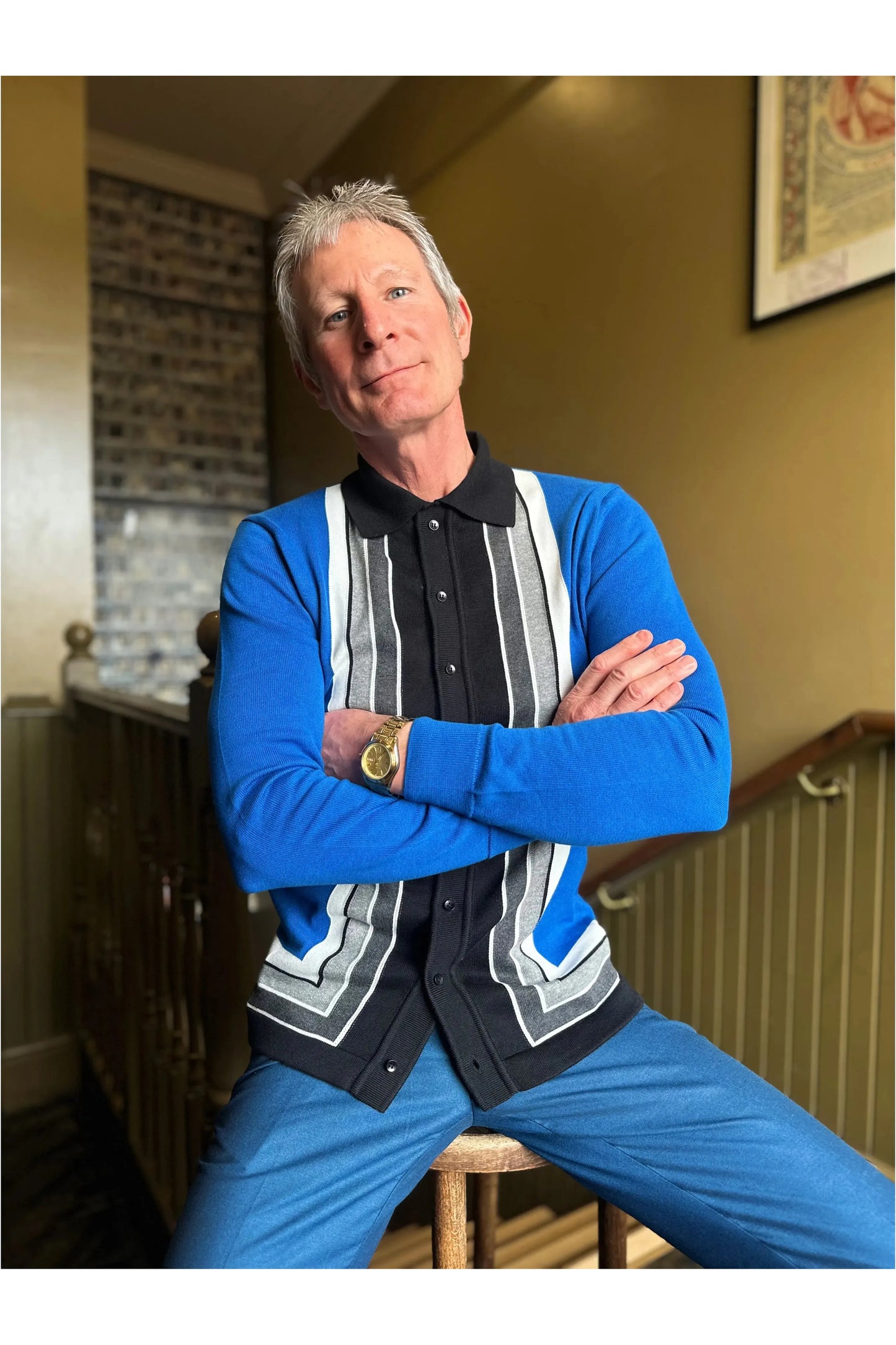 Curtis Graduated Stripe ‘Royal Blue’ - Polo Knit