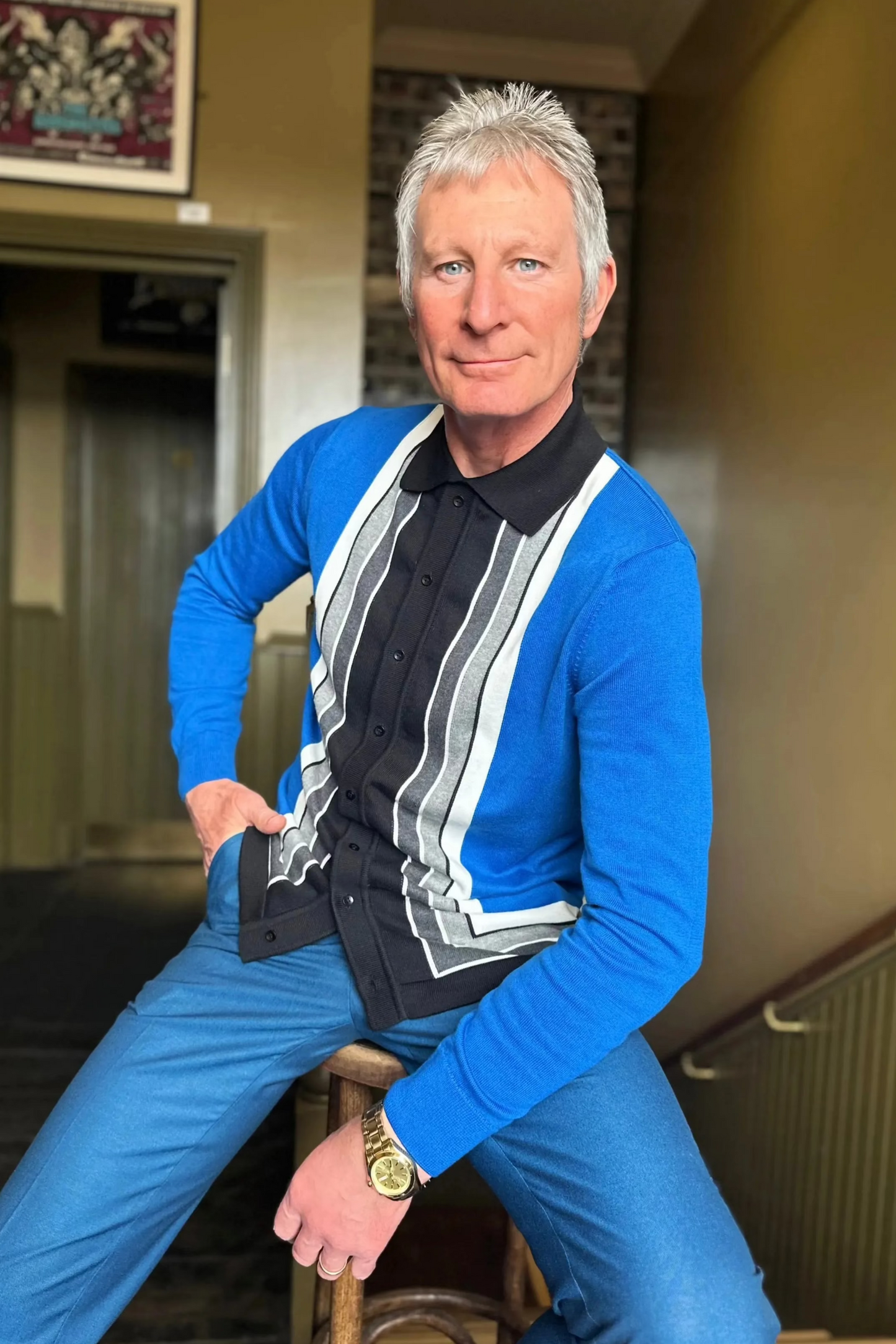 Curtis Graduated Stripe ‘Royal Blue’ - Polo Knit