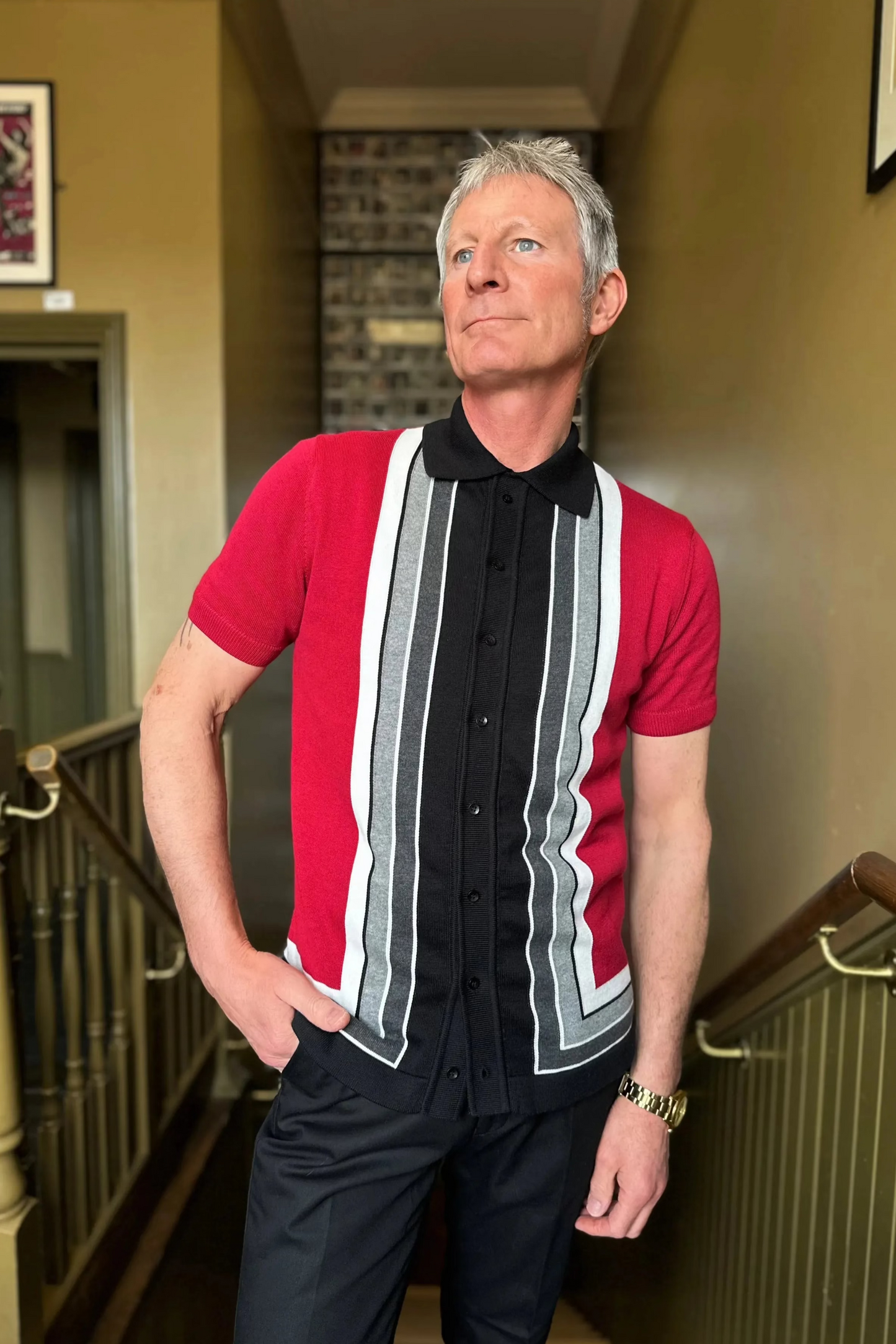 Curtis Graduated Stripe ‘Blood Red’ - Polo Knit