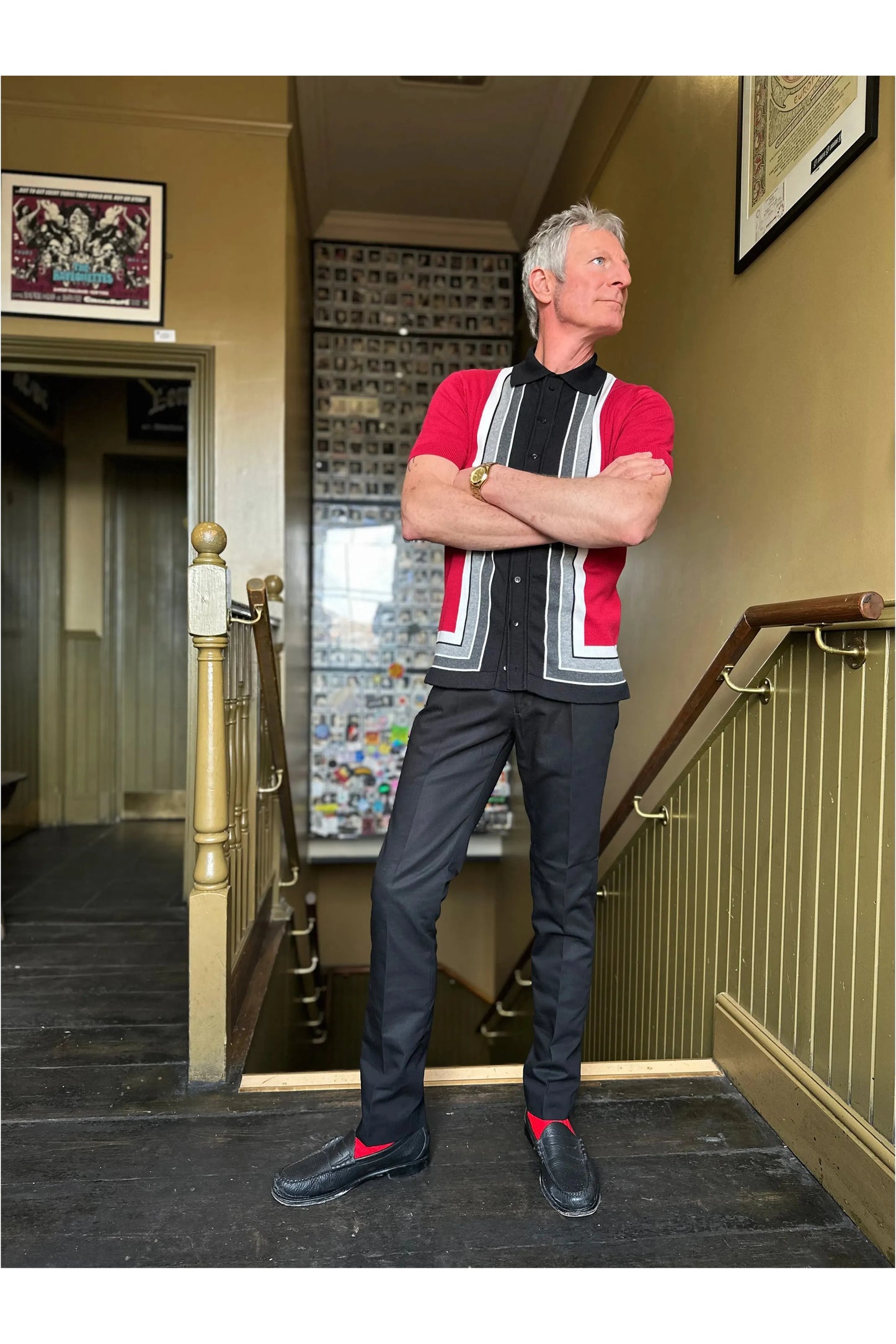 Curtis Graduated Stripe ‘Blood Red’ - Polo Knit