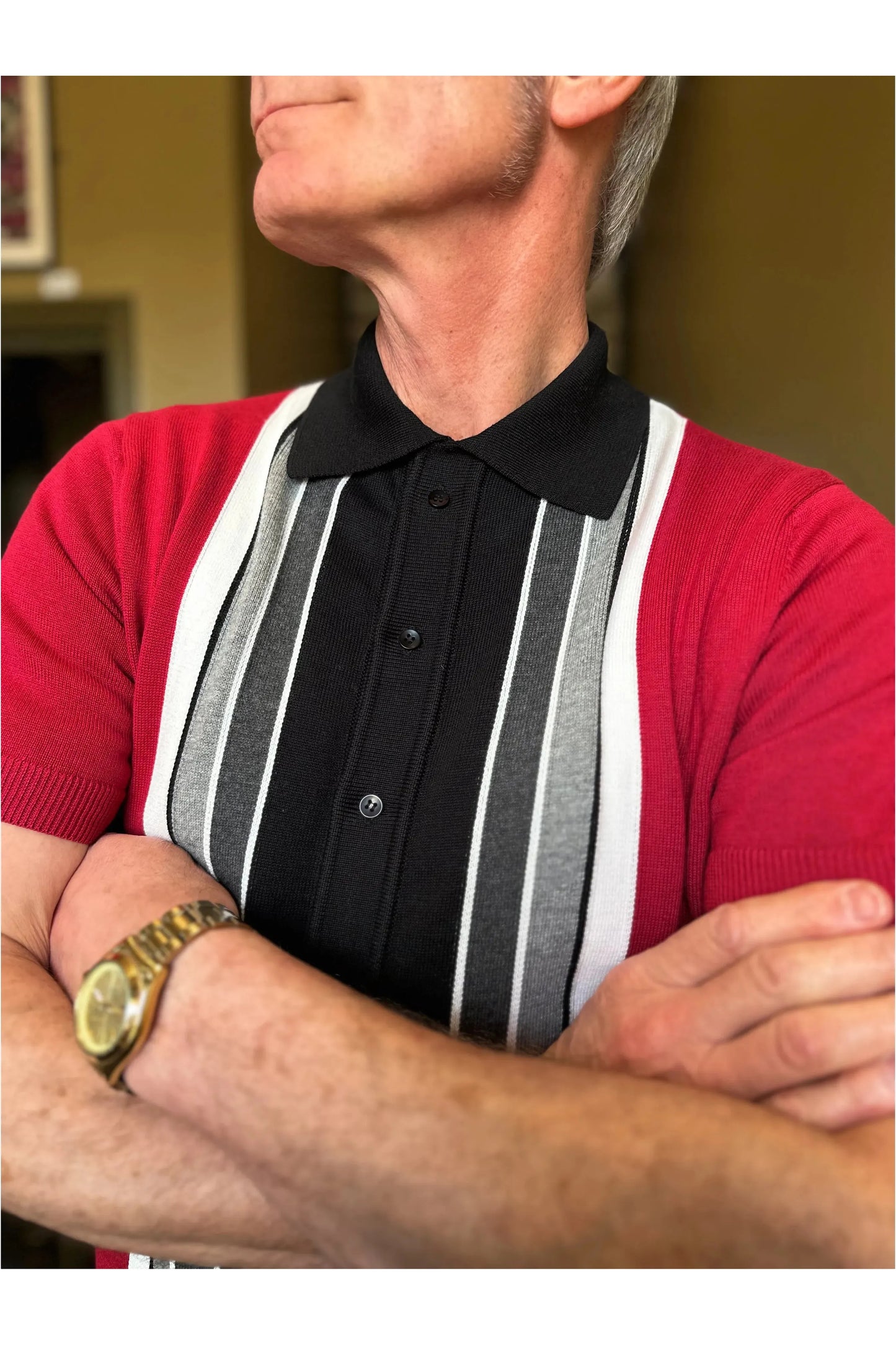 Curtis Graduated Stripe ‘Blood Red’ - Polo Knit