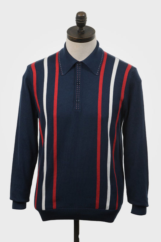 Ed Navy / Red/ Ecru Striped - Knitted Polo
