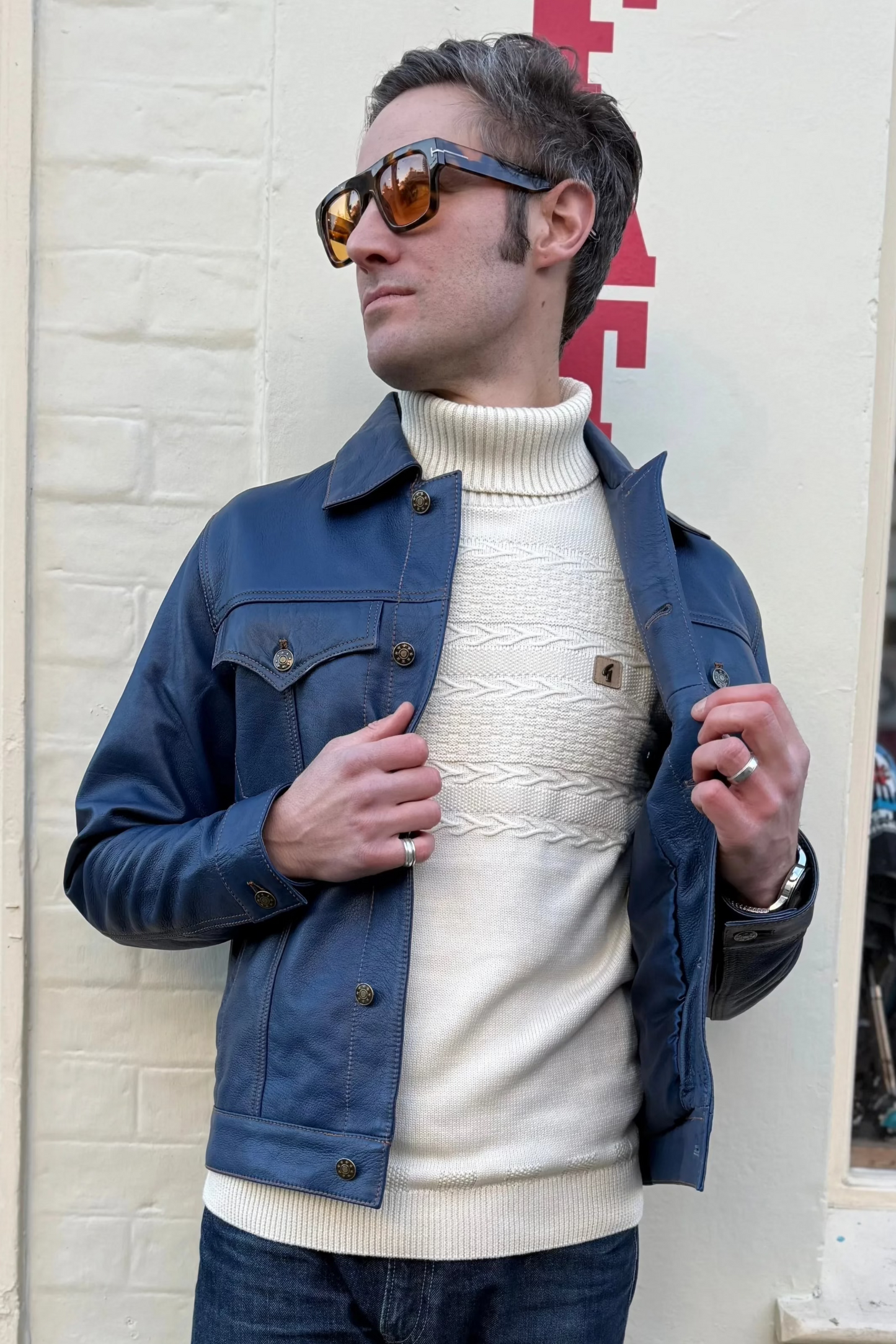 Men’s Leather Indigo Blue - Trucker Jacket