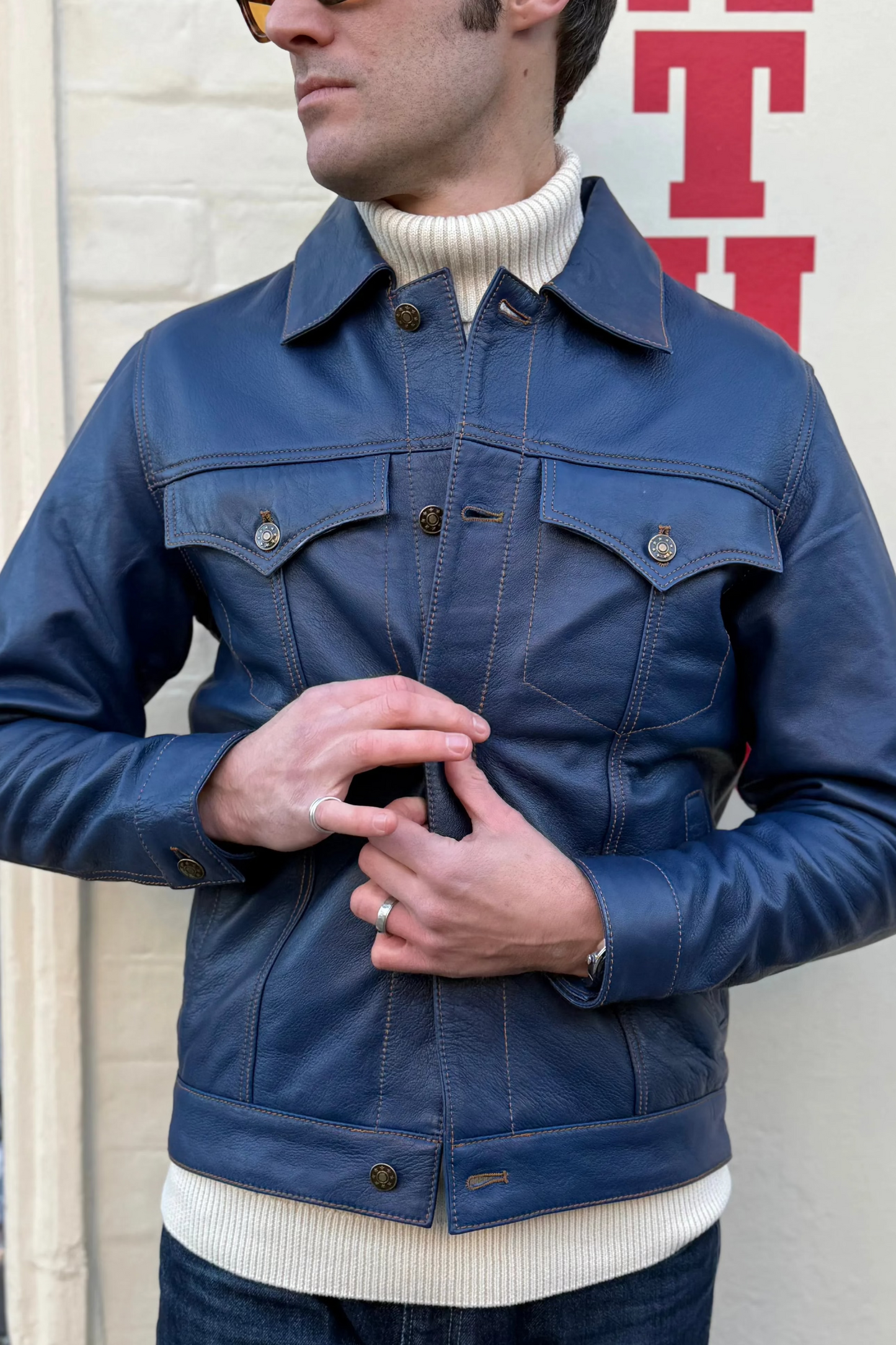 Men’s Leather Indigo Blue - Trucker Jacket