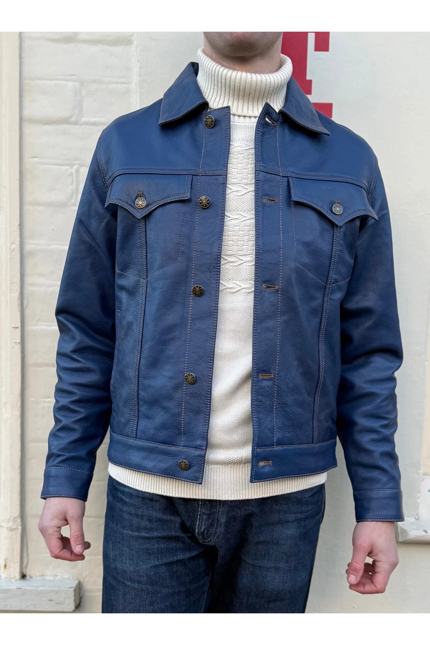 Men’s Leather Indigo Blue - Trucker Jacket