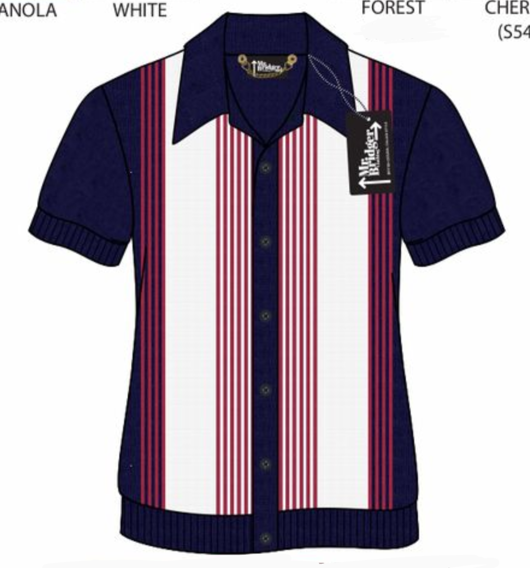 'Paulie' Stripe Button Through Pacific - Knit