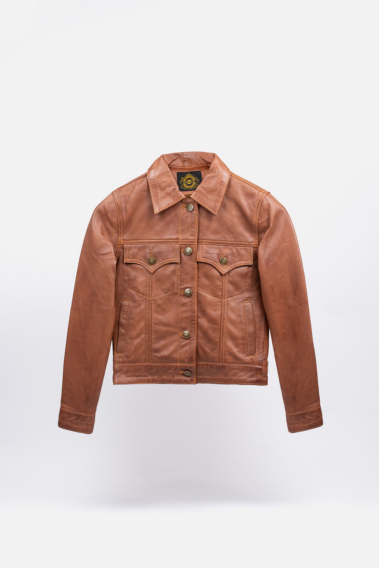 Women's Leather Aged Tan - Trucker Jacket