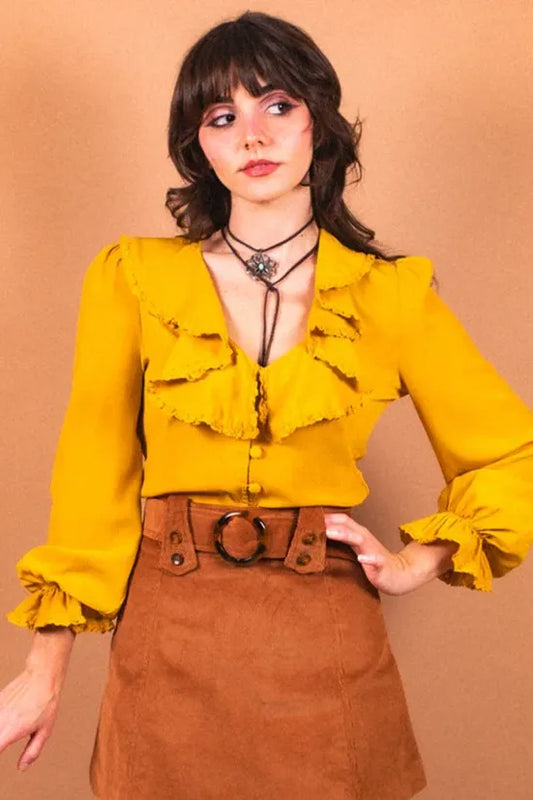 Angelina Mustard Ruffle Collar - Blouse