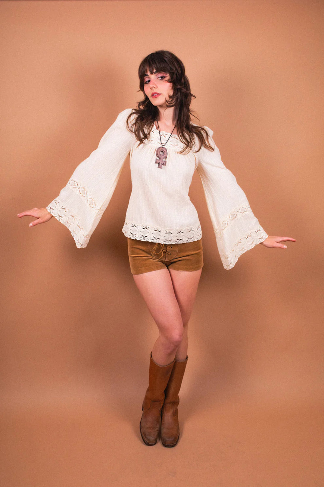 Blossom Cream Square Neck Lace Tie - Blouse