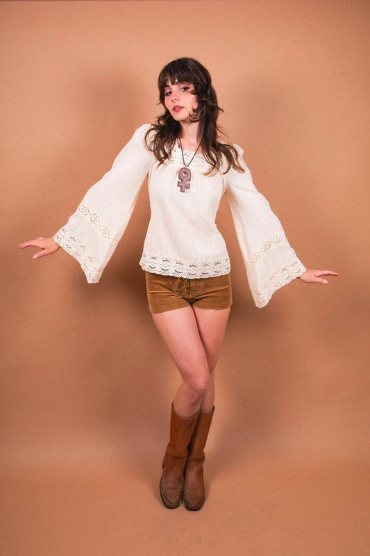 Blossom Cream Square Neck Lace Tie - Blouse