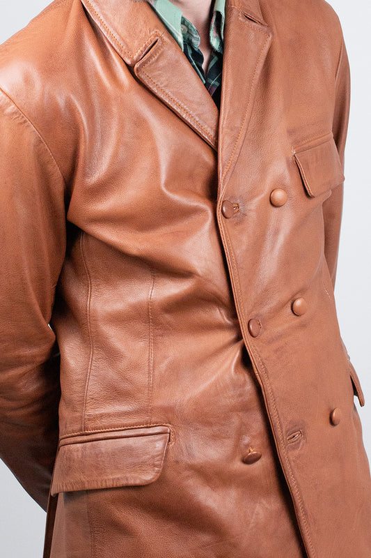 Men's Double Breasted Aged Tan - Leather Jacket