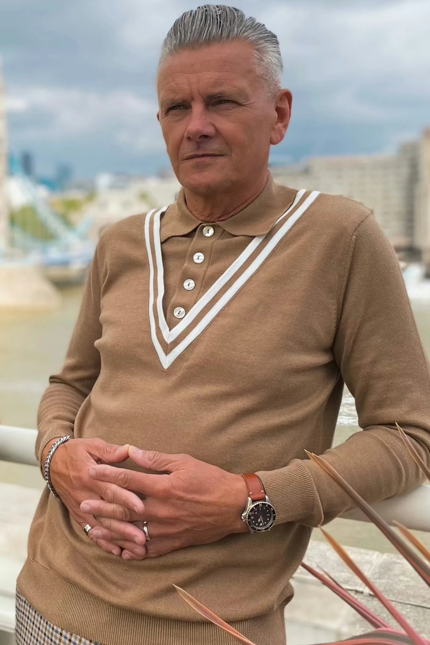 The 'Chet' Camel & Ecru - Polo Knit