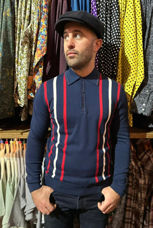 Ed Navy / Red/ Ecru Striped - Knitted Polo
