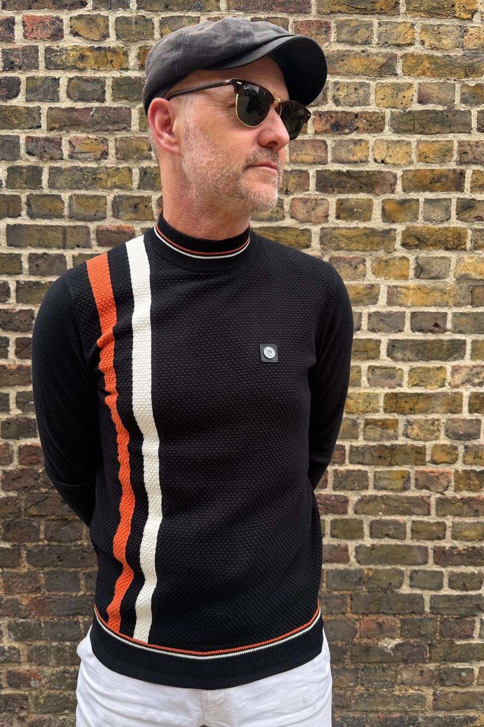 Racing Stripe Black Knitted - Turtle Neck