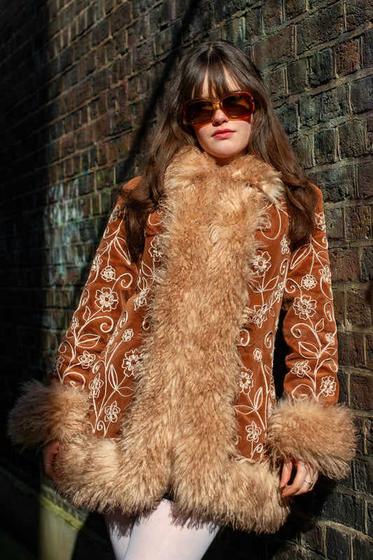 Penny Embroidered Fur Collar - Coat