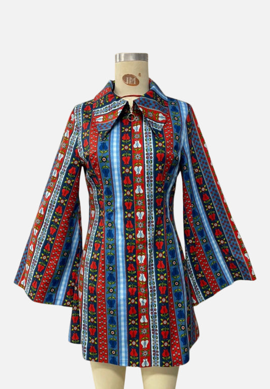 Edie Tulip Multi Stripe Flare Sleeve - Dress